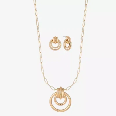 Liz Claiborne Orbital Pendant Necklace & Drop Earring Womens Hypoallergenic 2-pc. Jewelry Set In Yellow