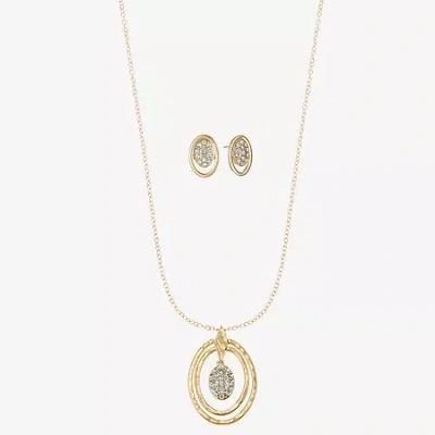 Liz Claiborne Orbital Pendant Necklace And Stud Earring Womens Glass Hypoallergenic 2-pc. Jewelry Set In Gold
