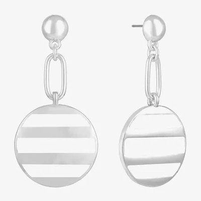 Liz Claiborne Paperclip Striped Enamel Womens Hypoallergenic Drop Earrings In White