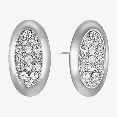 Liz Claiborne Pave Glass 25mm Oval Stud Earrings In Silver