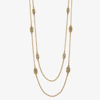 Liz Claiborne Pave Station Womens Glass 34 Inch Strand Necklace In Neutral