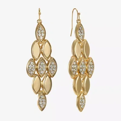 Liz Claiborne Pave Womens Glass Oval Chandelier Earrings In Gold