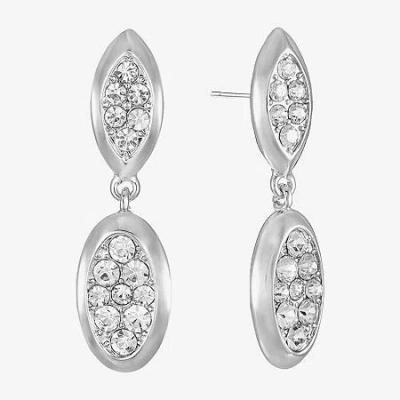 Liz Claiborne Pave Womens Glass Oval Hypoallergenic Drop Earrings In Silver