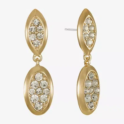 Liz Claiborne Pave Womens Glass Oval Hypoallergenic Drop Earrings In Gold