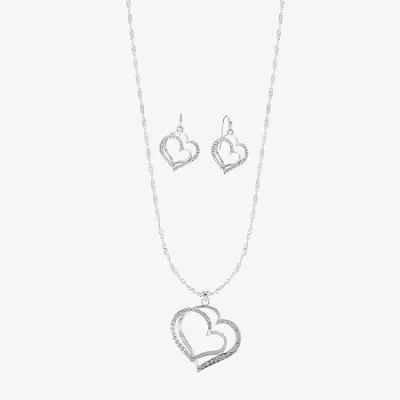 Liz Claiborne Pendant Necklace And Drop Earring Womens Glass Heart 2-pc. Jewelry Set In Silver