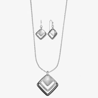Liz Claiborne Pendant Necklace & Drop Earring Womens Glass Square 2-pc. Jewelry Set In Metallic