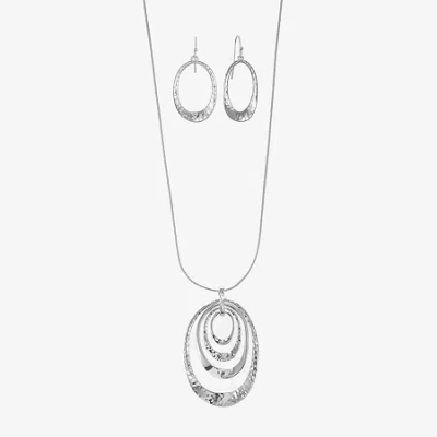 Liz Claiborne Pendant Necklace And Drop Earring Womens Oval 2-pc. Jewelry Set In Silver