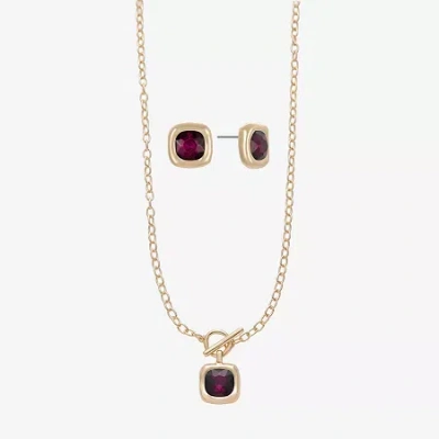 Liz Claiborne Pendant Toggle Necklace & Stud Earring Womens Glass 2-pc. Jewelry Set In Purple