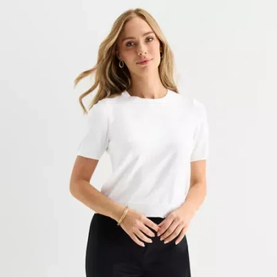 Liz Claiborne Petite Womens Pullover Sweater In White