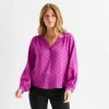Liz Claiborne Petite Womens V Neck 3/4 Sleeve Tunic Top In Purple