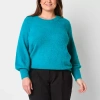 Liz Claiborne Plus Eyelash Womens Crew Neck Long Sleeve Pullover Sweater In Blue