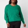 Liz Claiborne Plus Eyelash Womens Crew Neck Long Sleeve Pullover Sweater In Green