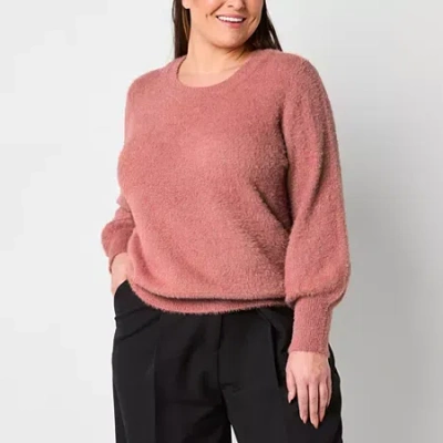 Liz Claiborne Plus Eyelash Womens Crew Neck Long Sleeve Pullover Sweater In Pink