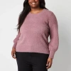 Liz Claiborne Plus Eyelash Womens Crew Neck Long Sleeve Pullover Sweater In Purple