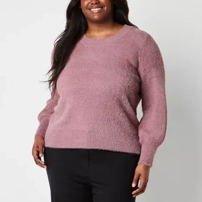 Liz Claiborne Plus Eyelash Womens Crew Neck Long Sleeve Pullover Sweater In Purple