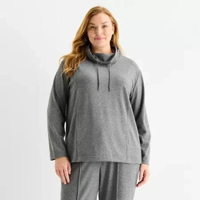 Liz Claiborne Plus Womens Cowl Neck Long Sleeve Tunic Top In Gray