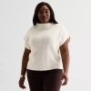 Liz Claiborne Plus Womens Cowl Neck Short Sleeve Pullover Sweater In White