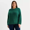 Liz Claiborne Plus Womens Crew Neck 3/4 Sleeve Pullover Sweater In Green