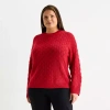 Liz Claiborne Plus Womens Crew Neck 3/4 Sleeve Pullover Sweater In Red