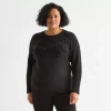 Liz Claiborne Plus Womens Crew Neck Embellished Long Sleeve Pullover Sweater In Black