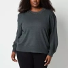 Liz Claiborne Plus Womens Crew Neck Embellished Long Sleeve Pullover Sweater In Gray