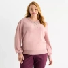 Liz Claiborne Plus Womens Crew Neck Embellished Long Sleeve Pullover Sweater In Pink