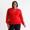 Liz Claiborne Plus Womens Crew Neck Embellished Long Sleeve Pullover Sweater In Red