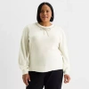 Liz Claiborne Plus Womens Crew Neck Embellished Long Sleeve Pullover Sweater In Sand