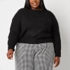 Liz Claiborne Plus Womens Crew Neck Long Sleeve Pullover Sweater In Multi