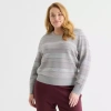 Liz Claiborne Plus Womens Crew Neck Long Sleeve Pullover Sweater In Gray