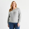 Liz Claiborne Plus Womens Crew Neck Long Sleeve Pullover Sweater In Gray