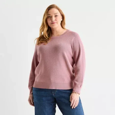 Liz Claiborne Plus Womens Crew Neck Long Sleeve Pullover Sweater In Purple
