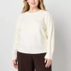 Liz Claiborne Plus Womens Crew Neck Long Sleeve Pullover Sweater In White