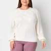 Liz Claiborne Plus Womens Crew Neck Long Sleeve Pullover Sweater In White