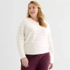 Liz Claiborne Plus Womens Crew Neck Long Sleeve Pullover Sweater In White