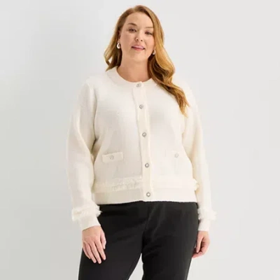 Liz Claiborne Plus Womens Crew Neck Long Sleeve Pullover Sweater In White