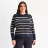 Liz Claiborne Plus Womens Crew Neck Long Sleeve Striped Pullover Sweater In Blue