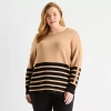 Liz Claiborne Plus Womens Crew Neck Long Sleeve Striped Pullover Sweater In Brown