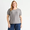 Liz Claiborne Plus Womens Crew Neck Short Sleeve Pullover Sweater In Gray