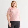 Liz Claiborne Plus Womens Crew Neck Short Sleeve Pullover Sweater In Pink