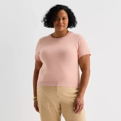Liz Claiborne Plus Womens Crew Neck Short Sleeve Pullover Sweater In Pink