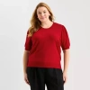 Liz Claiborne Plus Womens Crew Neck Short Sleeve Pullover Sweater In Red