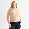 Liz Claiborne Plus Womens Crew Neck Short Sleeve Pullover Sweater In Sand