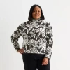 Liz Claiborne Plus Womens Funnel Neck Long Sleeve Floral Pullover Sweater In Black