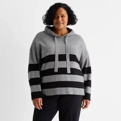 Liz Claiborne Plus Womens Hooded Long Sleeve Pullover Sweater In Gray