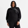Liz Claiborne Plus Womens Long Sleeve Pullover Sweater In Black