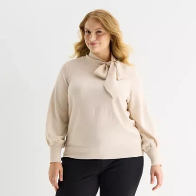 Liz Claiborne Plus Womens Long Sleeve Pullover Sweater In Yellow