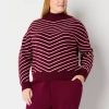 Liz Claiborne Plus Womens Mock Neck Long Sleeve Chevron Pullover Sweater In Red