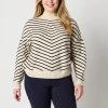 Liz Claiborne Plus Womens Mock Neck Long Sleeve Chevron Pullover Sweater In Sand