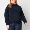 Liz Claiborne Plus Womens Mock Neck Long Sleeve Pullover Sweater In Blue